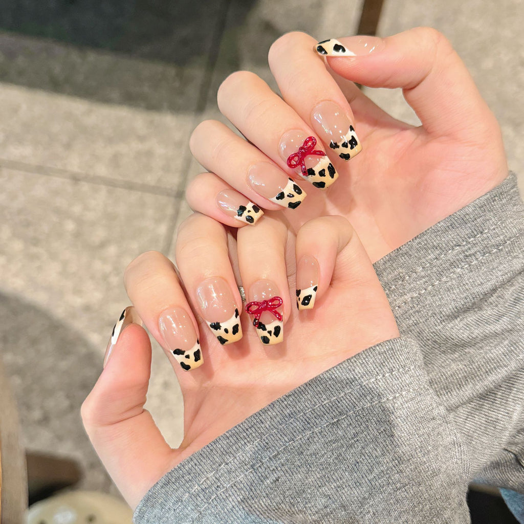 Purely Handmade Black Pearly French 10 PCs Nail Set- HM2272