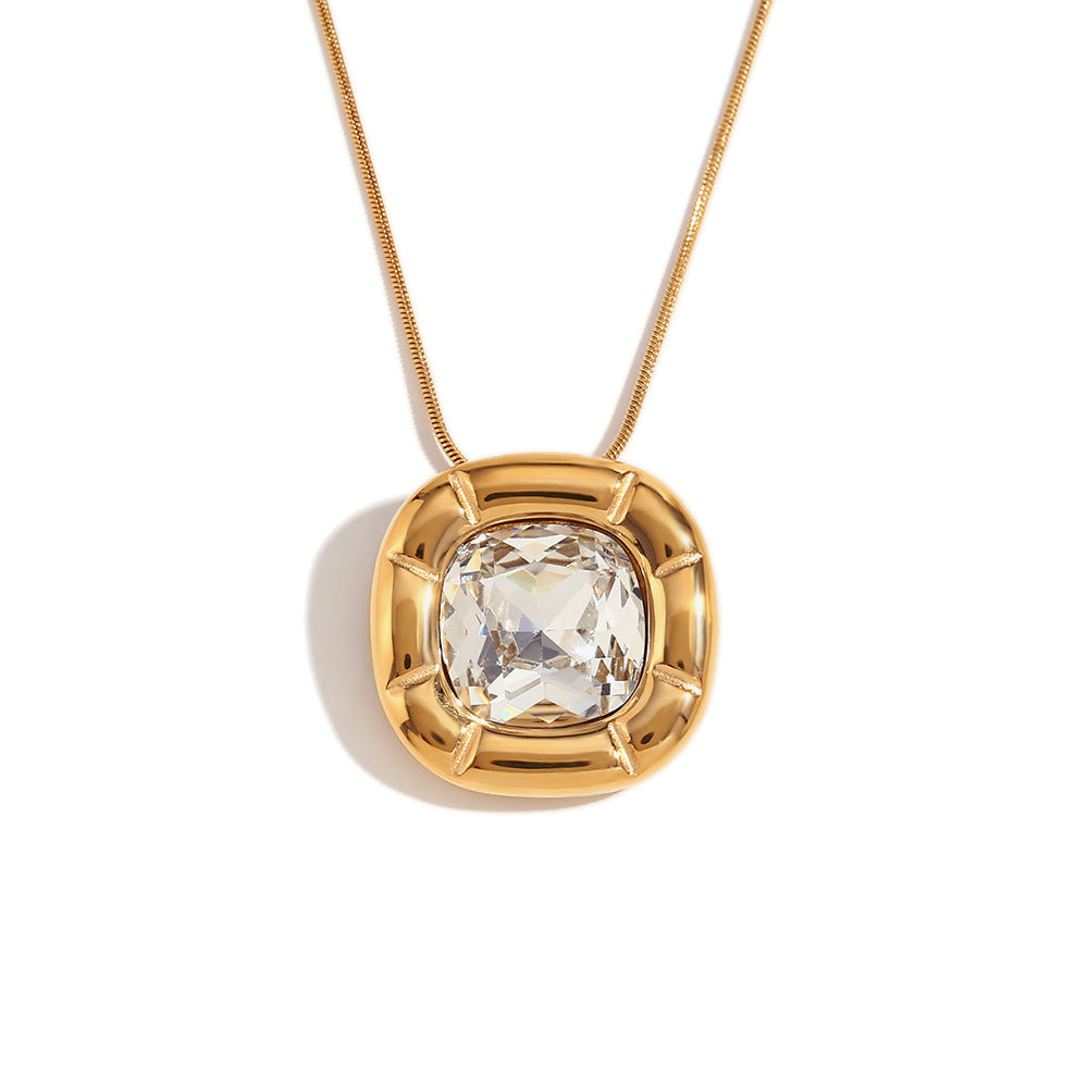 18K Gold Plated Square Zirconium Necklace- Earrings- Ring