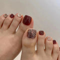 Maroon Glitter Toe Nails Set F043