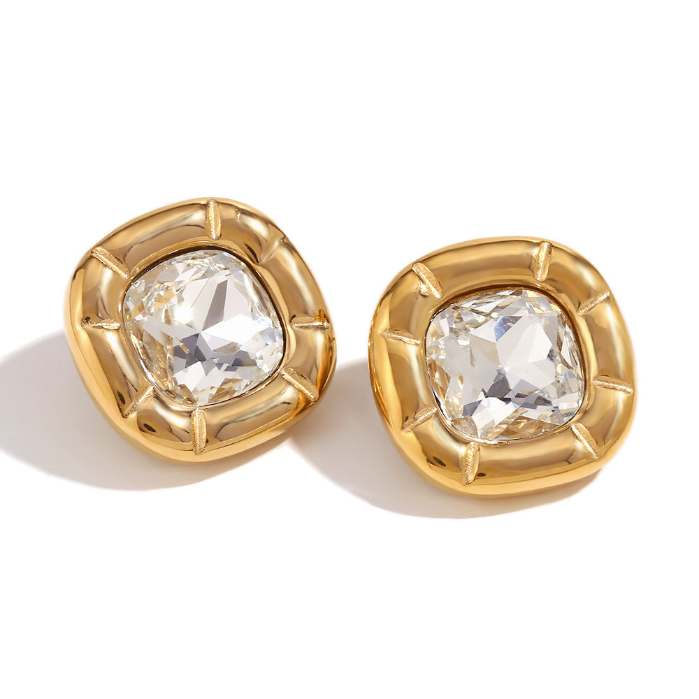 18K Gold Plated Square Zirconium Necklace- Earrings- Ring