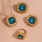 18K Gold Plated Square Zirconium Necklace- Earrings- Ring