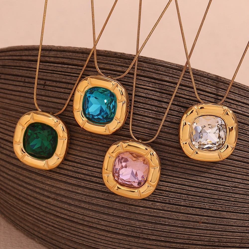 18K Gold Plated Square Zirconium Necklace- Earrings- Ring