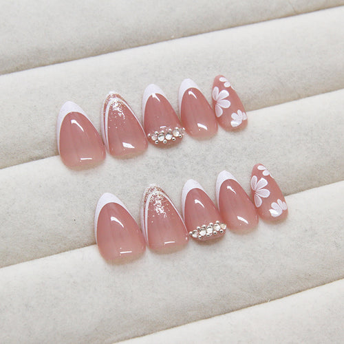 Embellished French Short Almond Press-On Nails Set Z931