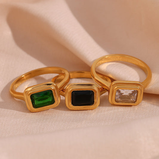 18K Gold Plated- Square Zircon Ring