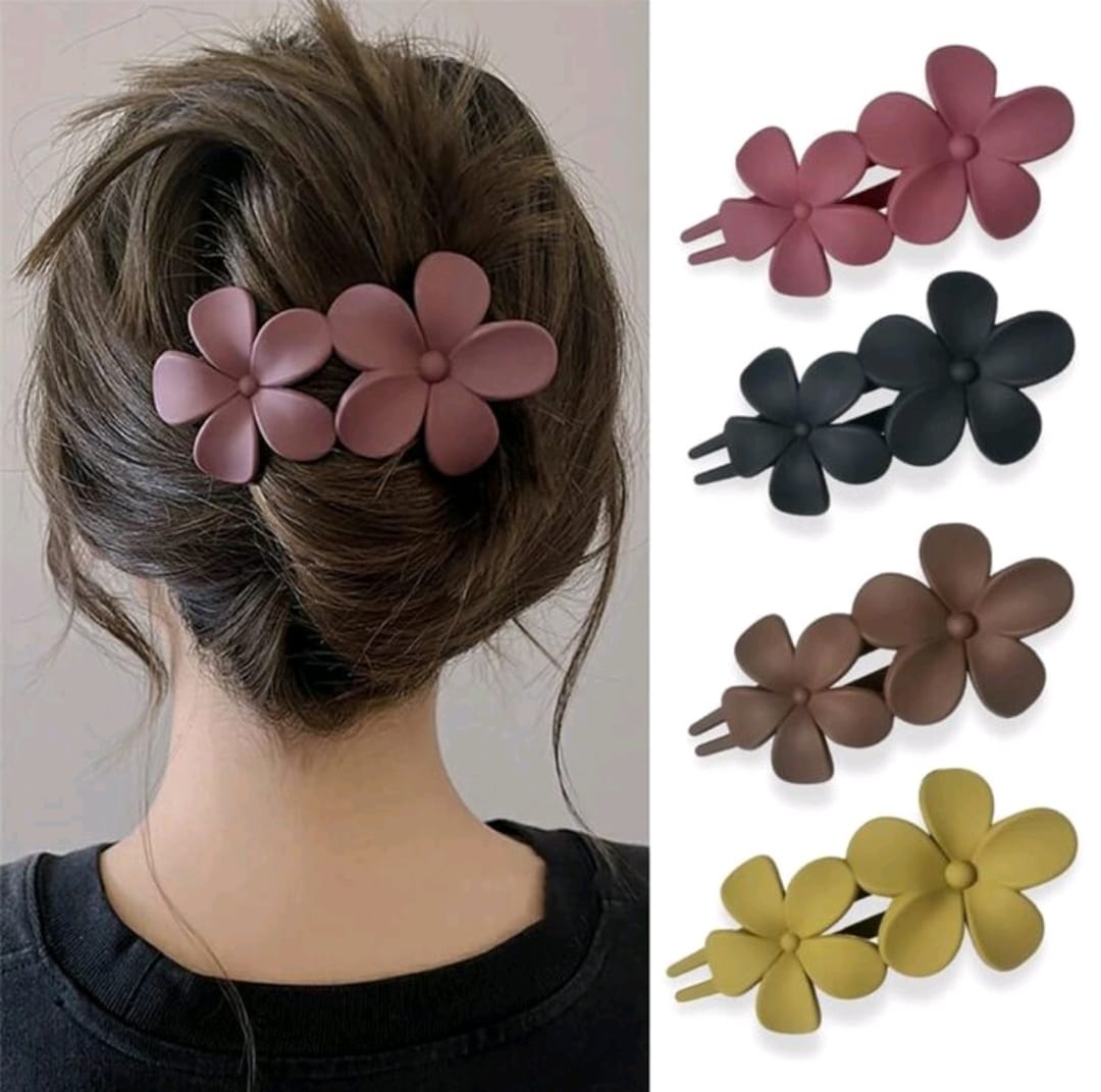 [Clearance] - Frosted double Flower Hair Clip - H1139