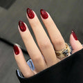 W2158- Short almond Red Cat eye Press on Nails