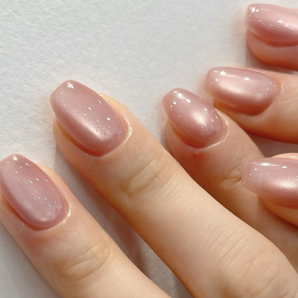 JP4127- Short Pink Cat Eye Press on Nails