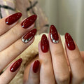 Z1175- Embellished Cherry Red Almond Nails