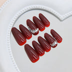 Z1175- Embellished Cherry Red Almond Nails