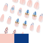 JP4471- Blue Bloom Rhinestone Almond Press on Nails