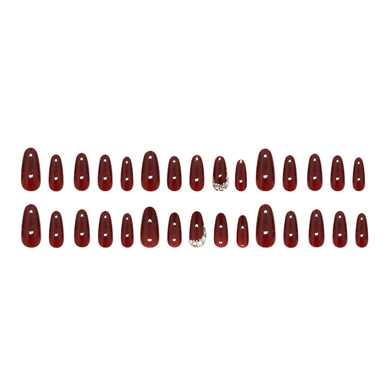 Z1175- Embellished Cherry Red Almond Nails