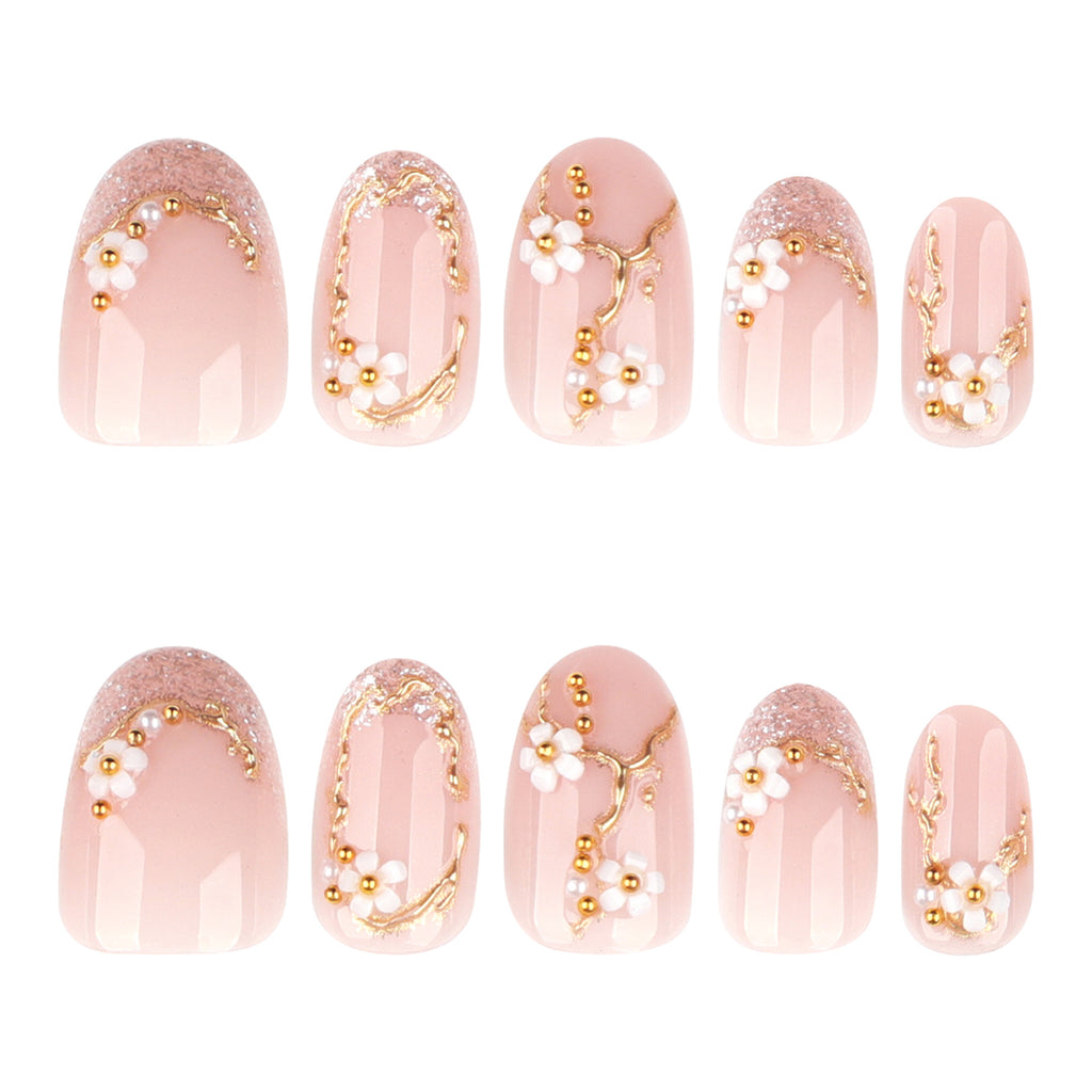 JP4095- 3D Floral art Short Round Nails
