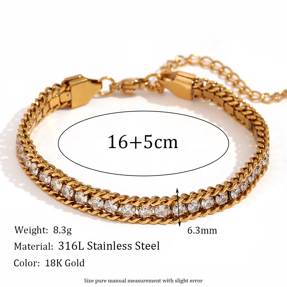 Zircon Braid Chain Bracelet- 18K Gold plated